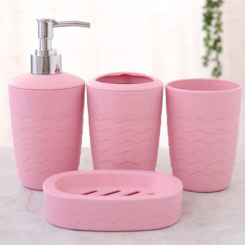 4pcs Juego De Accesorios De Baño De Plástico, Dispensador De Jabón Y Loción, Portacepillos De Dientes, Jabonera, Vaso Para Gargarismos, Suministros De Baño, Regalo De Inauguración De Casa
