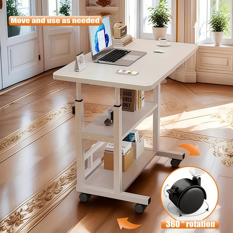 Escritorio de Computadora con Altura Ajustable, Disponible en /Blanco/Nogal, Ideal para Dormitorio, Sala o Residencia Estudiantil, Mesa Simple y Práctica para Escritura