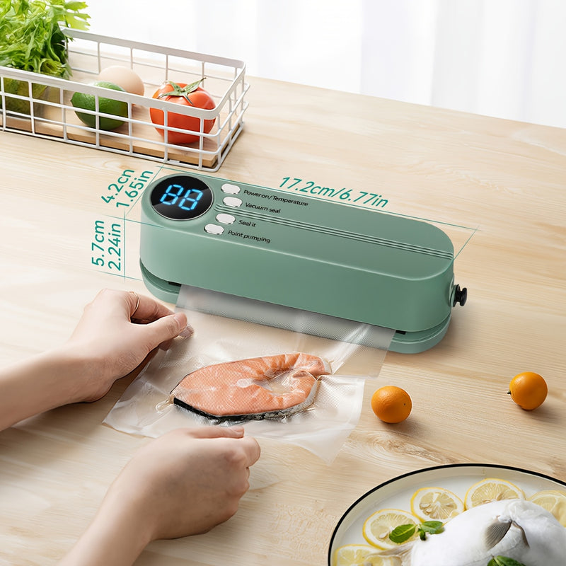 HOTU 1PC 1200mAh Sellador de Alimentos Portátil, Sistema Automático de Sellado de Snacks Multifunción, Succión e Inflado Externos, Sellador al Vacío USB Recargable para Cocina y Picnics al Aire Libre, Batería de 36V