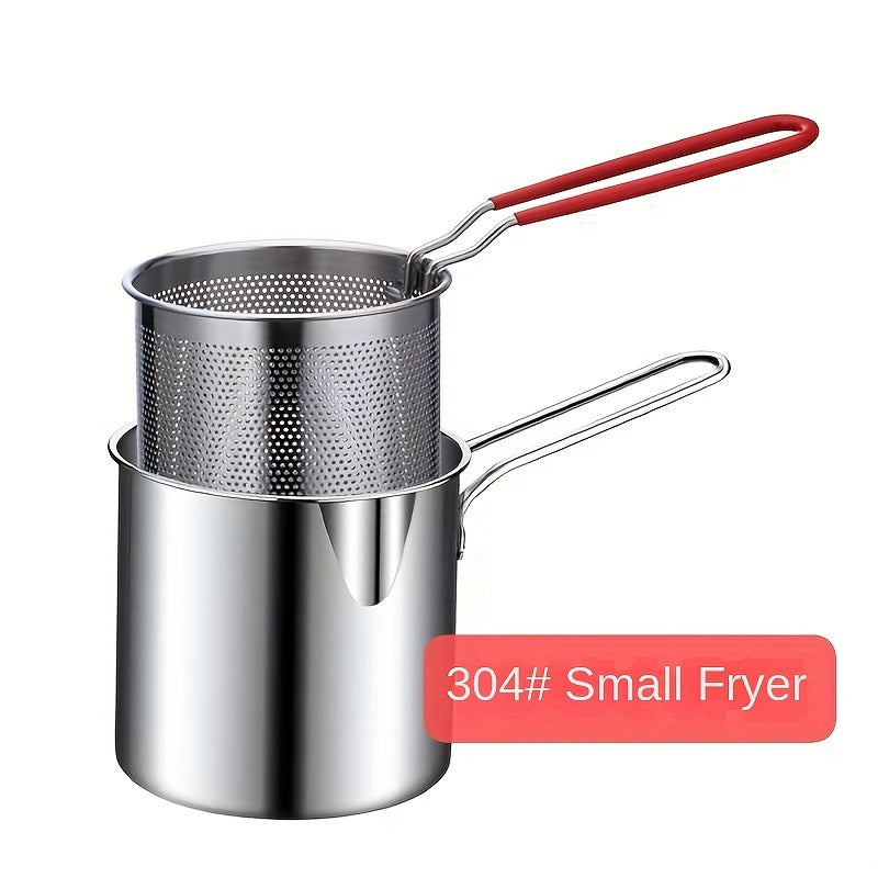 DYFDYF 1.2L Mini Freidora Profunda de Acero Inoxidable con Recubrimiento Antideslizante y Malla de Filtro - Compatible con Estufas de Gas, Diseño Ahorrador de Aceite para Freír Huevos, Pollo, Verduras - Electrodoméstico Compacto para Cocina, Freidora Pro