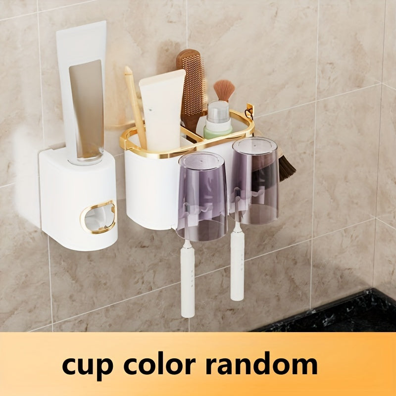 Soporte de cepillo de dientes multifuncional montado en pared y porta taza: Incluye exprimidor de pasta de dientes, adecuado para accesorios de baño, decoraciones de Halloween, Navidad