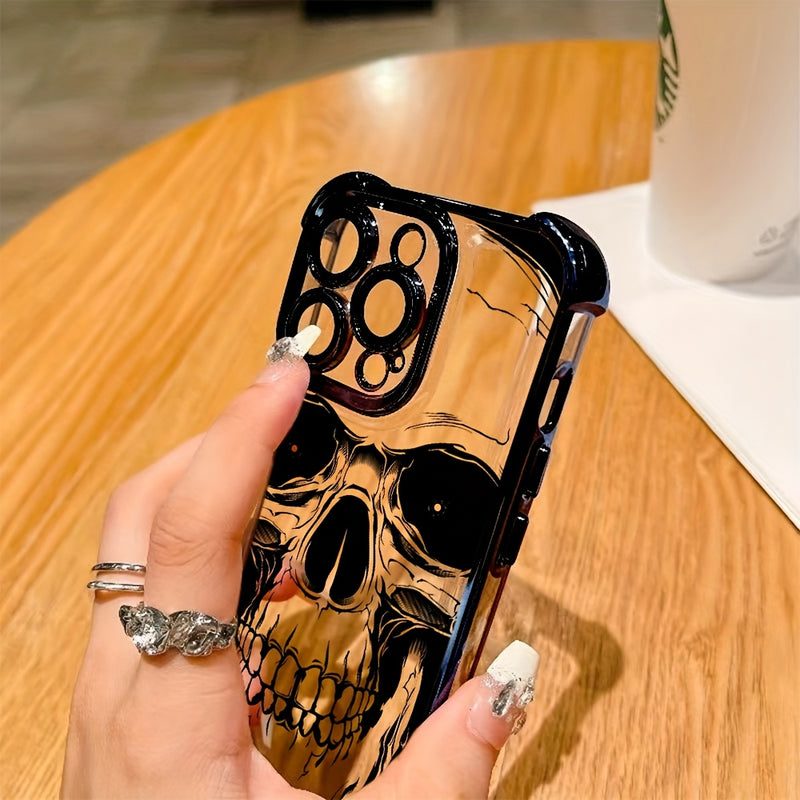 Un aterrador estuche de teléfono con calavera negra adecuado para modelos de for iphone 16, 15, 14, 13, 12, 11 Pro Max, X, XR, XS Max, 8 y 32 Plus, con un respaldo transparente suave para proteger contra caídas