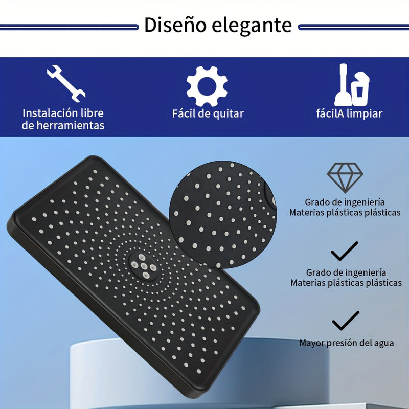 1pc Cabezal de Ducha de Alta Presión, Diseño Rectangular Negro Elegante, Montado en la Pared, Flujo de Agua Ajustable, Ideal para Baños Modernos, Ducha de Alta Presión|Accesorio de Baño Elegante|Acabado Estético