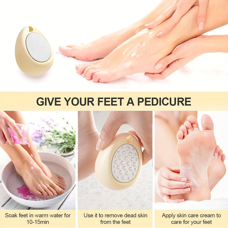 1 Pieza Lima de Pies Ovalada Doble Cara de Acero Inoxidable - Eliminador Manual y Portátil de Cutículas Beige, Herramienta Reutilizable para Cuidado de Pies sin Alcohol ni Batería, para Hombres y Mujeres