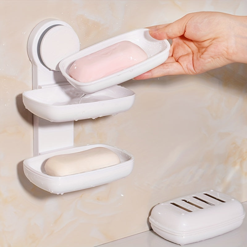 Soporte para Jabón con Ventosa Simple/Doble - Montaje Adhesivo Sin Taladro, Succión Potente, Diseño Ovalado de Plástico para Ducha, Baño y Fregadero - Organizador Removible de Esponjas y Jabones, Accesorio Moderno para Baño, Instalación sin Perforaciones