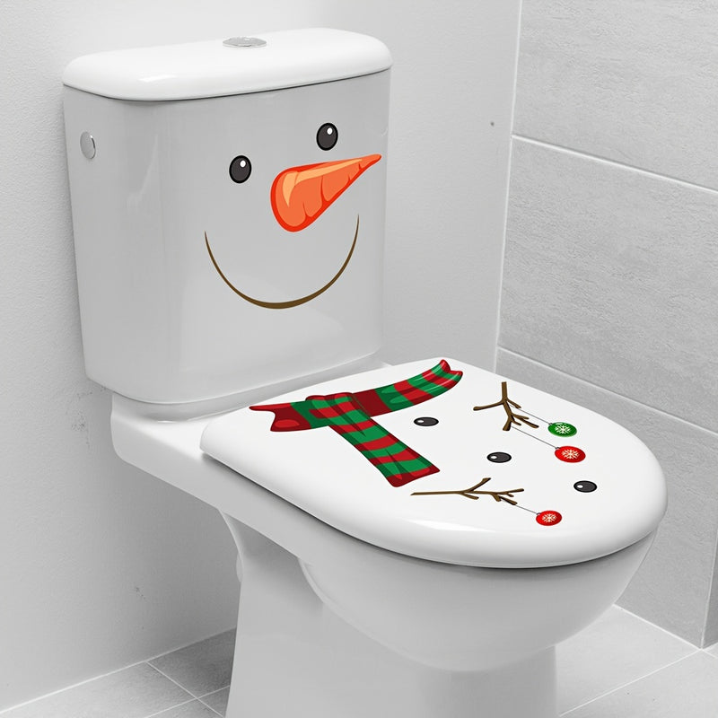 1pc Adhesivo de Hombre de Nieve de Navidad para Inodoro, Decoración de Baño de PVC de Dibujos Animados, Impermeable, Removable, Plástico Duradero, Uso Único, Rectangular, Acabado Mate