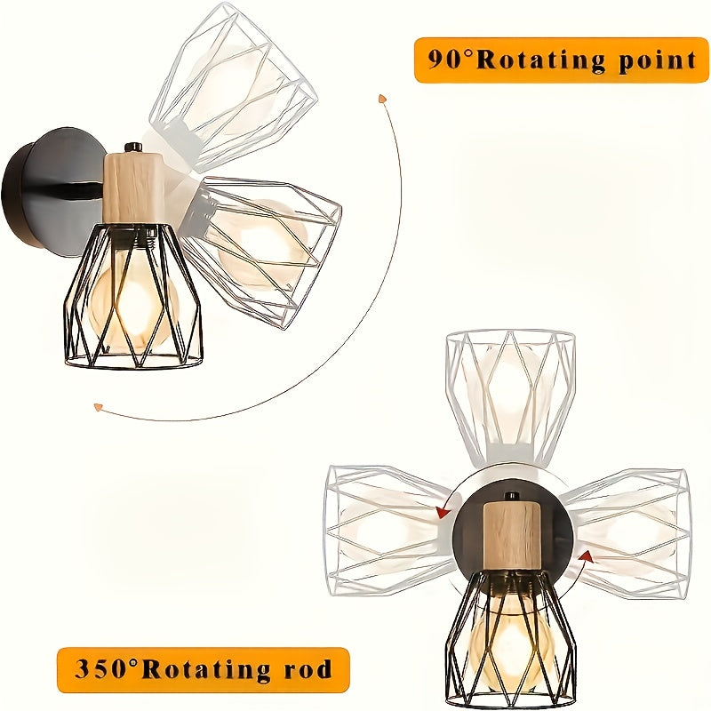 2 Piezas de Luz de Pared Semi-Encastrada Moderna con Diseño de Jaula Metálica - Estilo Industrial, Adecuada para Dormitorio o Sala de Estar - Base E26/E27 No Incluida, Iluminación para Dormitorio | Luz de Pared Moderna | Jaula Metálica 85V-265V