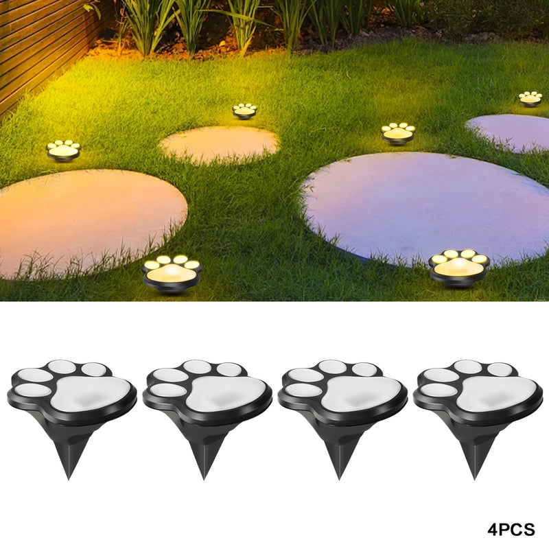 4 unidades de luces de huellas de pata solar para jardines, luces de jardín solar, luces de camino para exteriores para gatos y perros, luces LED de calle blanco cálido/blanco frío, adecuadas para patios, jardines, caminos y jardines, también ideales par