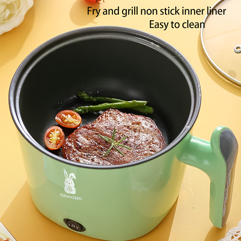 Mini estufa eléctrica con control de temperatura dual, sartén de viaje antiadherente para fideos, estufa, arroz - 1-3 personas, verde, enchufe estadounidense, 110V, electrodoméstico portátil, olla versátil, moderna, duradera.