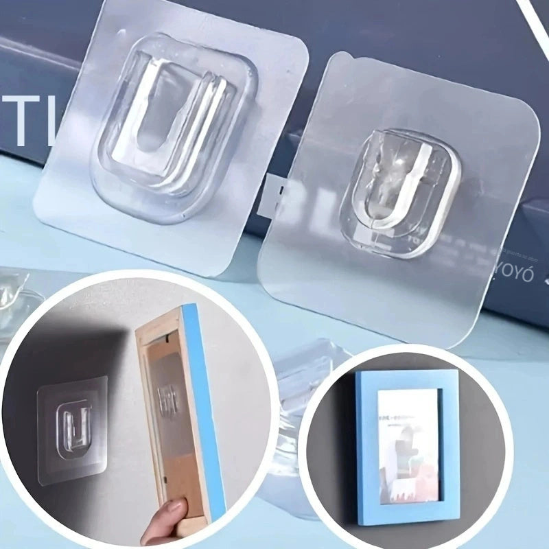 20 piezas de soporte de tablero de alimentación de pared de plástico de moda con fácil instalación, hebilla de enclavamiento transparente, sujetador adhesivo sin taladrar sin costuras para baño y puerta, ganchos utilitarios
