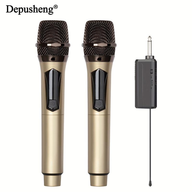 Sistema de micrófono inalámbrico DEPUSHENG, micrófono dinámico de karaoke portátil con receptor recargable, conector de 6,35 mm, unidireccional, carga USB, batería de polímero de 1200mAh, para fiestas, iglesias, reuniones, bodas