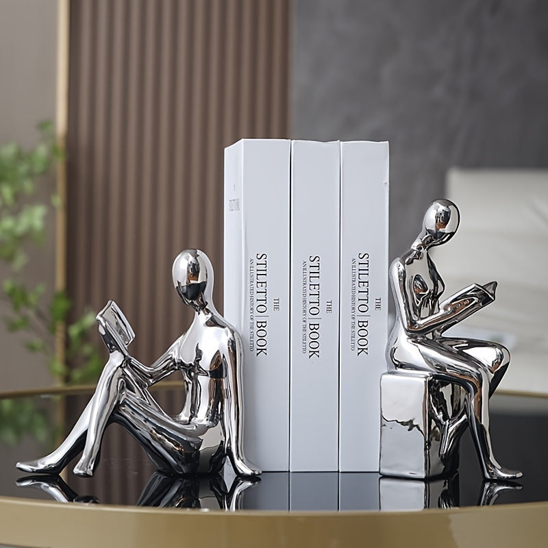 Elegantes sujetalibros abstractos en tono dorado minimalista: Ideal para decorar la oficina en casa o la sala de estar