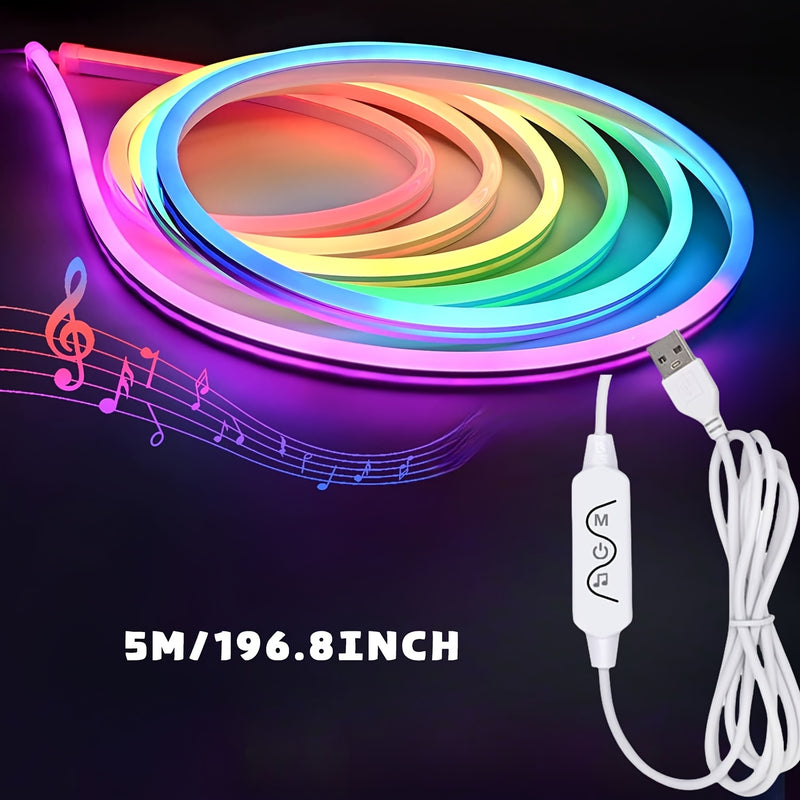 Luces de neón alimentadas por USB, controlado con botones, tira de luz RGB, personalizable, modo musical que cambia según el ritmo, ideal para fiestas o relajación