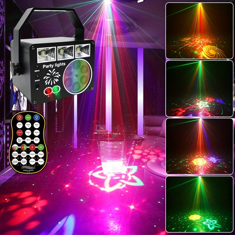 Luz de fiesta YSH USB 3-en-1, lámpara de discoteca activada por sonido DJ con control remoto, luz estroboscópica de proyector RGB, luces LED, soporte no extraíble, alimentada por USB, tensión de funcionamiento ≤36V, material de sombra de lámpara de plást