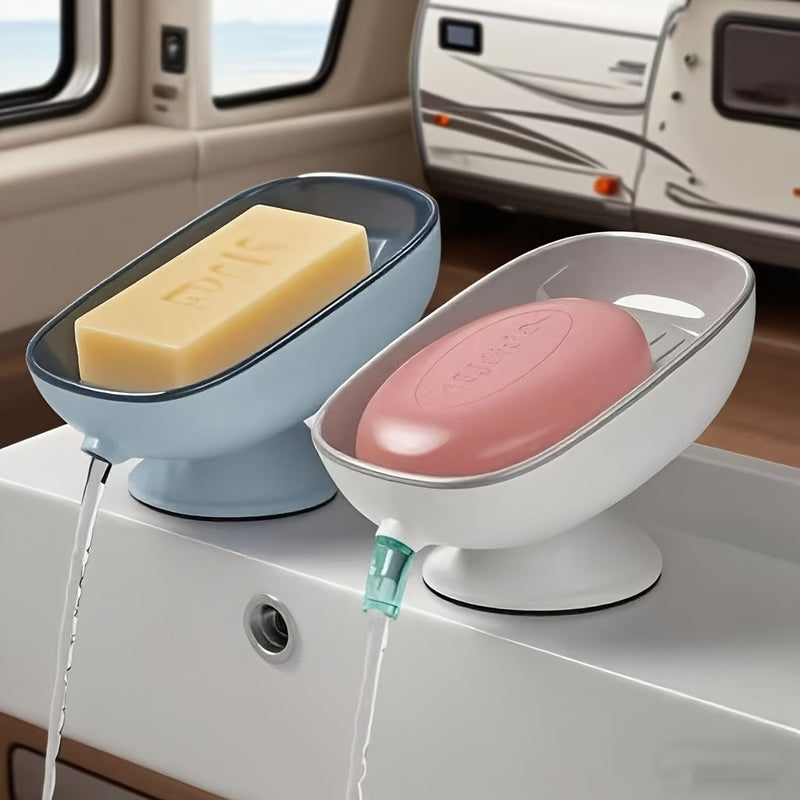 Soporte de jabón de baño 2 en 1 con base de ventosa, almacenamiento dual para jabones redondos, cuadrados y grandes, sin fragancia - Envase multicolor