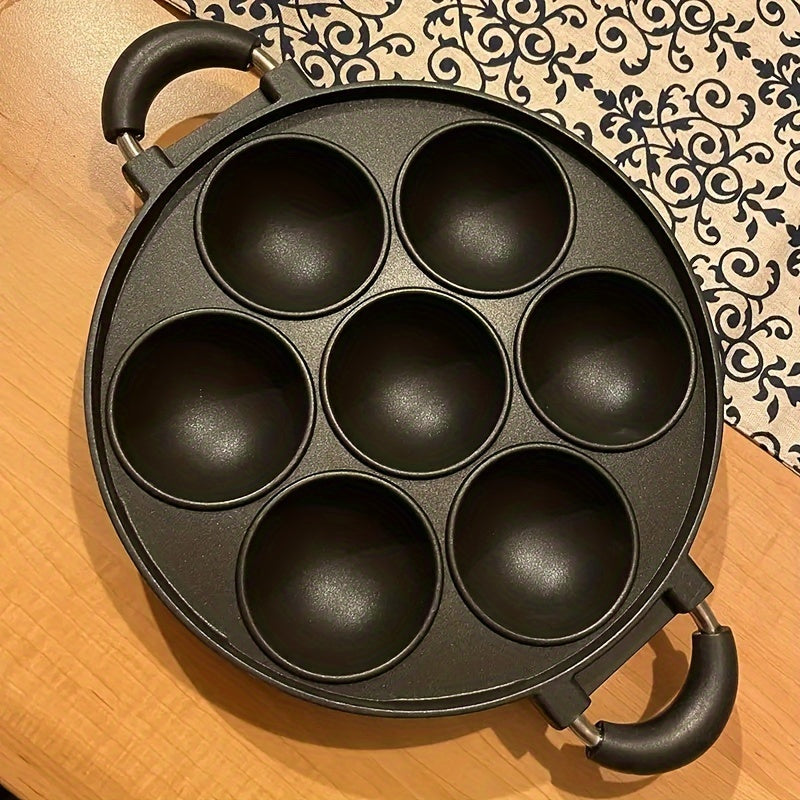 1 pieza, molde de torta de huevo de aleación de aluminio con 7 agujeros, antiadherente, para hacer bolas de pulpo, cocinero versátil, fácil de limpiar, diseño ahorrador de espacio para la cocina y actividades al aire libre, cocinero, forma redonda, molde