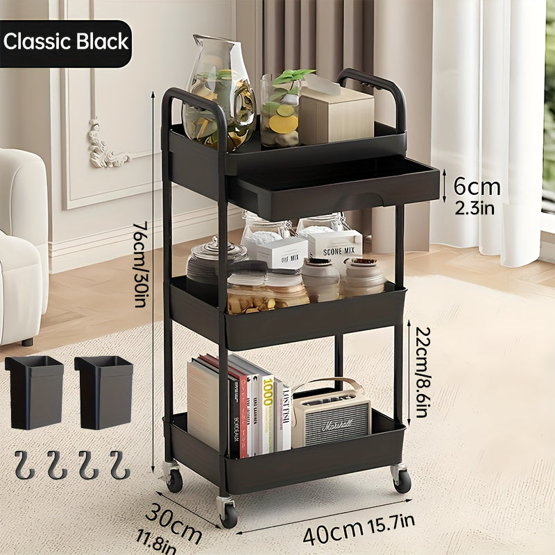Carrito de almacenamiento móvil para cocina, caja rodante con cajones extraíbles, carrito resistente de 3 y 4 niveles con ruedas bloqueables para baño, sala, cocina, snacks, manualidades, cosméticos y decoración del hogar