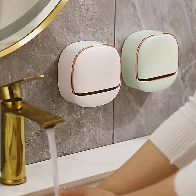Dispensador de Jabón de Pared 1pc con Drenaje, Instalación Sin Taladro, Diseño Rectangular de Plástico en Verde/Blanco o Blanco/Dorado Rosa, Perfecto para Baño, Cocina y Almacenamiento de Fregadero