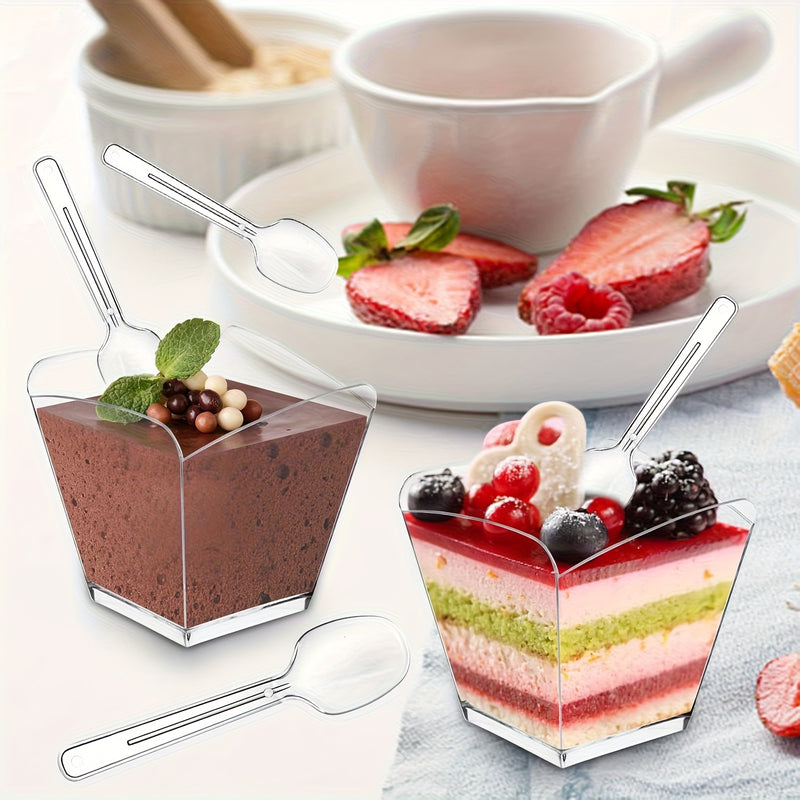 50/100 piezas de cucharas transparentes de espuma para helado, cucharas para postres y pudín, cucharas gruesas y duraderas, cucharas reutilizables, ideales para reuniones familiares, fiestas y Navidad