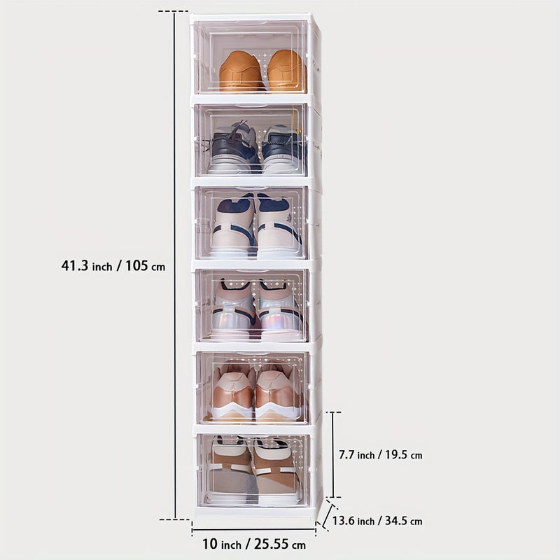 Caja transparente para zapatos de 1 a 3/6 niveles, apilable, plegable, a prueba de polvo, con múltiples opciones de almacenamiento