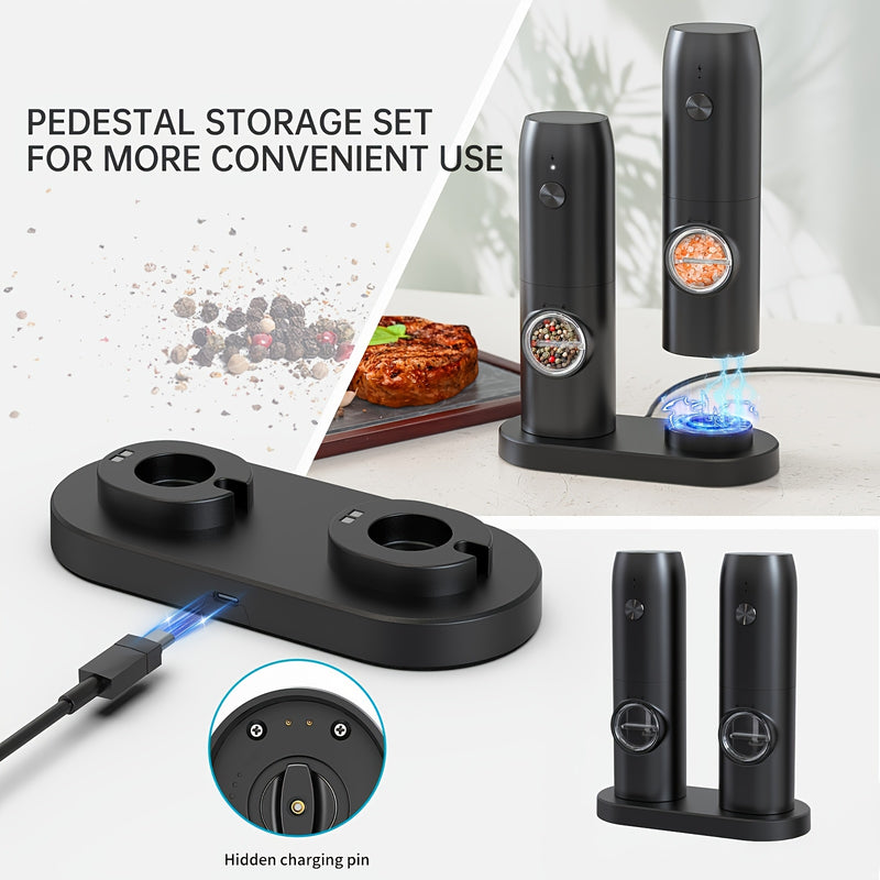 1pc/2pcs opción, molinillo eléctrico de sal y pimienta recargable con luz LED, ajuste de molienda, gran capacidad, ideal para cocina hogareña, barbacoas, restaurantes o regalo de boda