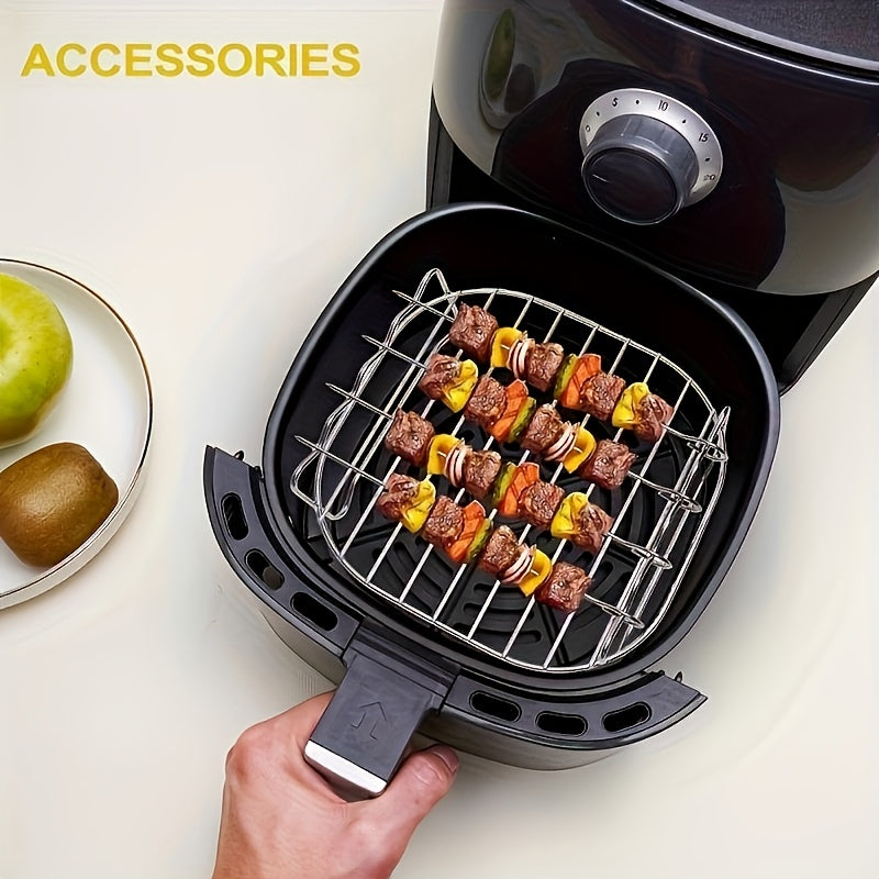 Conjunto de 5, Un conjunto de accesorios para bandeja de freidora de aire de acero inoxidable, bandeja de pinchos de doble capa redonda, compatible con la mayoría de las freidoras de aire, bandeja de parrilla multiusos con pincho para cocinar y apta para