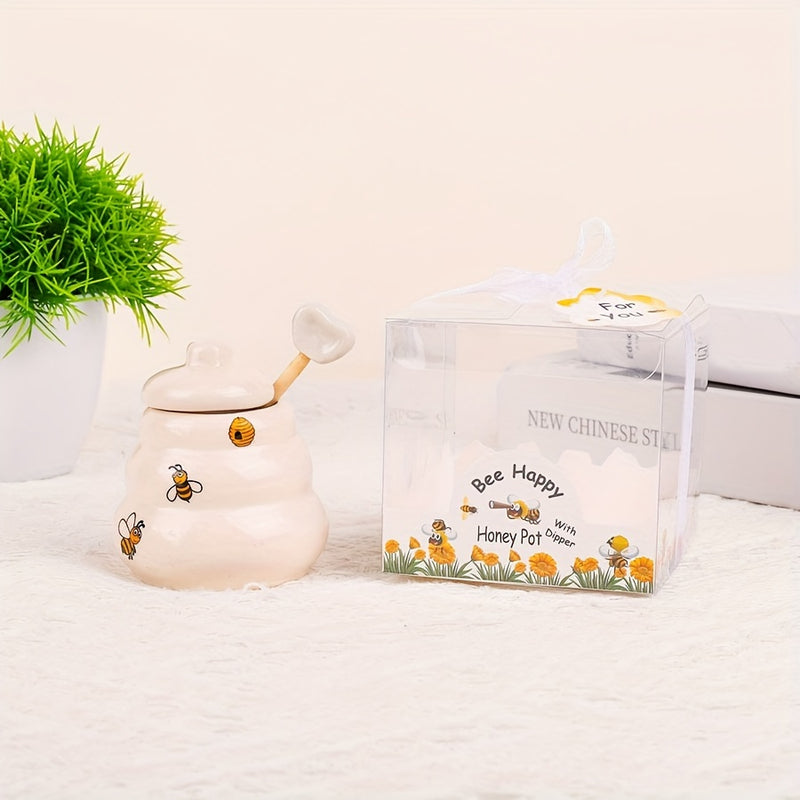 Tarro de miel de abeja de cerámica con asa, acabado metálico pulido, diseño cuadriculado, frasco creativo para especias, adorable contenedor de almacenamiento, temática navideña, artesanal, para uso en hogar y mesa de comedor