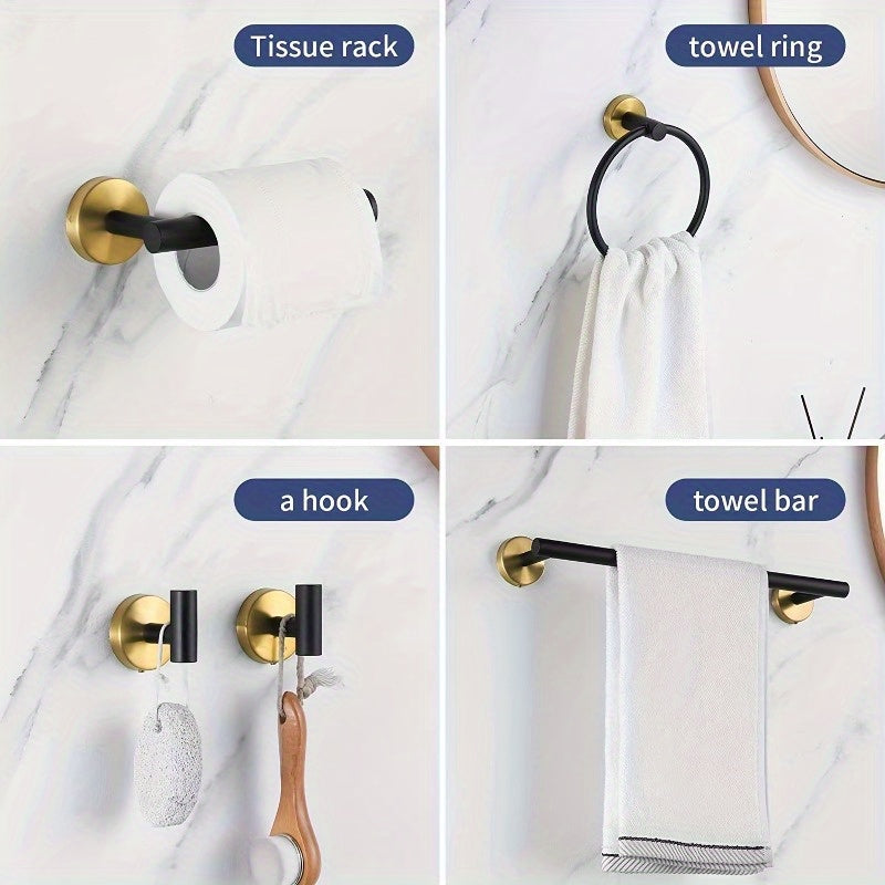 5/7 piezas, elegante y duradera, juego de accesorios de baño de acero inoxidable con barra de toallas de montaje en pared, anillo de toallas, soporte de papel higiénico y gancho de toallas - Aumenta la decoración de tu baño