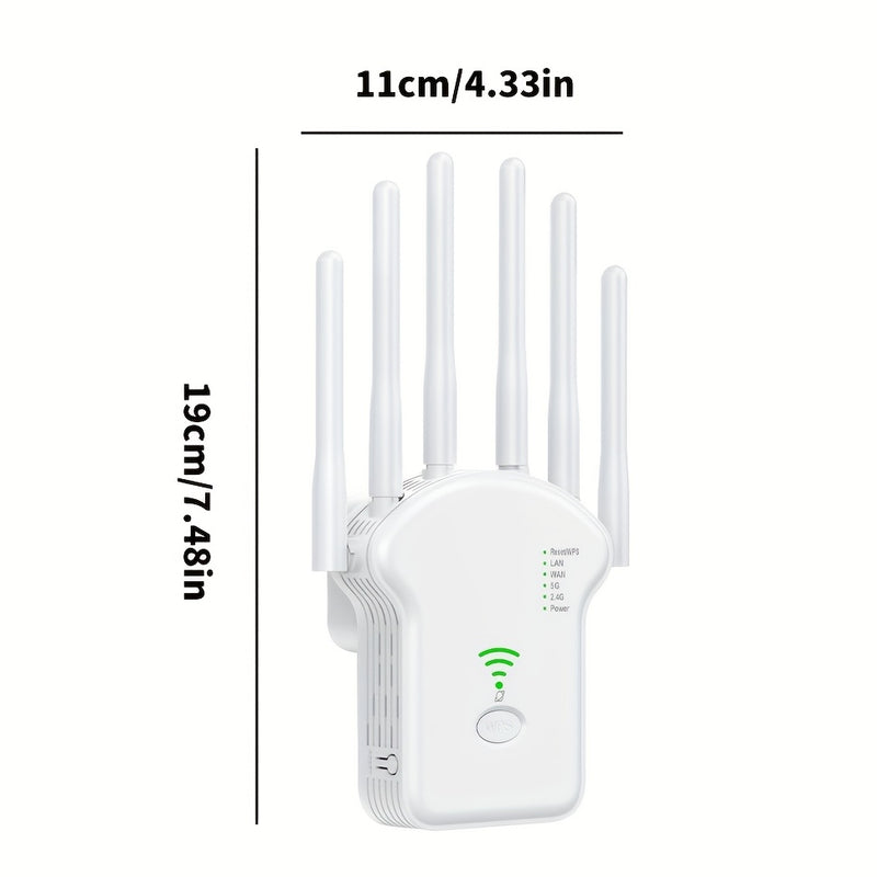 Modelo estadounidense - Repeater inalámbrico de doble banda de 1200 Mbps, amplificador de señal de extensor de rango de WiFi con puerto Ethernet, compatible con modo AP/Repeater para uso en hogar, oficina y negocios.