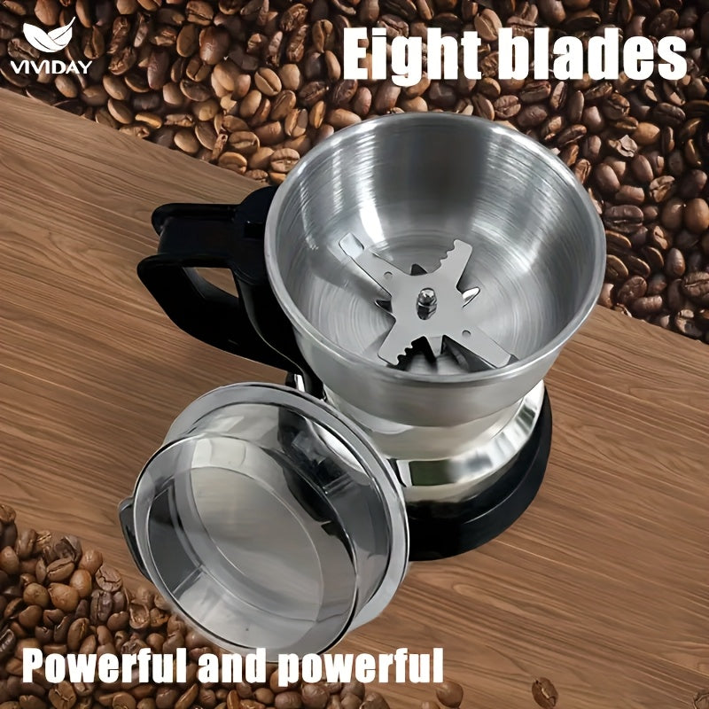 Estándar estadounidense, molinillo eléctrico de acero inoxidable con 8 cuchillas para café, granos y frutos secos