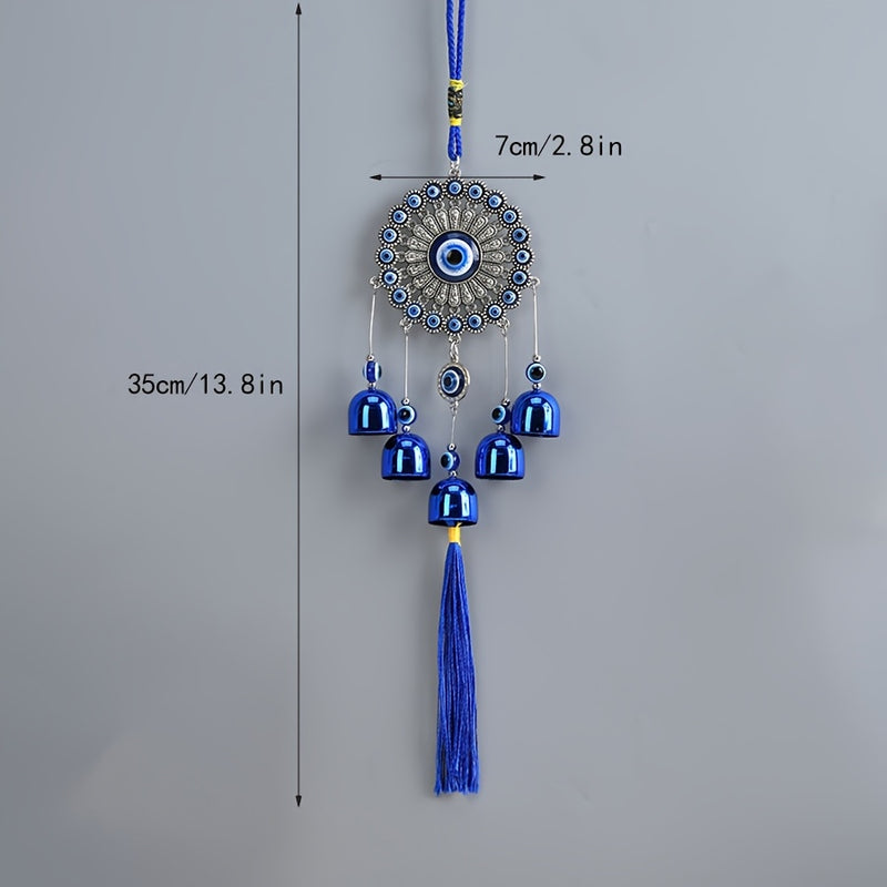 1pc Placa de Flor con Borla y Campana de Ojo Azul para Decoración de Pared de Ventana de Entrada, Campanilla de Viento para Pasillo Exterior, Balcón y Patio