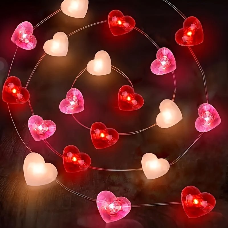 Luces LED en forma de corazón, 20 luces, rojas y rosadas, decoración romántica para interiores, bodas, Día de San Valentín, fiestas, funcionan con pilas (pilas no incluidas), material plástico, luz cálida para aniversarios, compromisos e iluminación de e