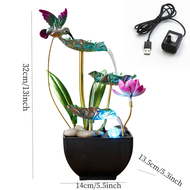 Pieza decorativa de cascada de 3 niveles para interior, fuente de hierro fundido creativa para mesa de entrada, ceremonia de inauguración y recepción en casa, alimentada por USB, no requiere batería