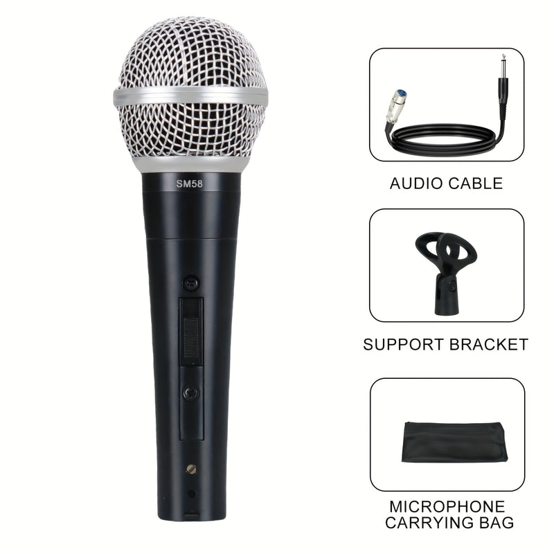 Micrófono profesional SM58YY con cable | Alimentación por USB, conector de 6.35 mm | Ideal para karaoke, transmisiones en vivo y videoconferencias | Sonido de alta fidelidad, reducción de ruido | Diseño elegante en negro con rejilla metálica | Compatibil