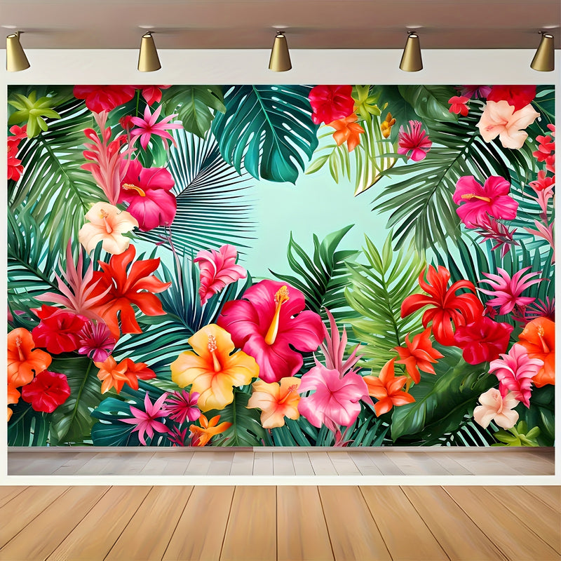 2D banderas, fondo de escenario de flor de palma tropical hawaiana - Bandera versátil de poliéster para bodas y fiestas en la playa, perfecta para celebraciones de verano y primavera.