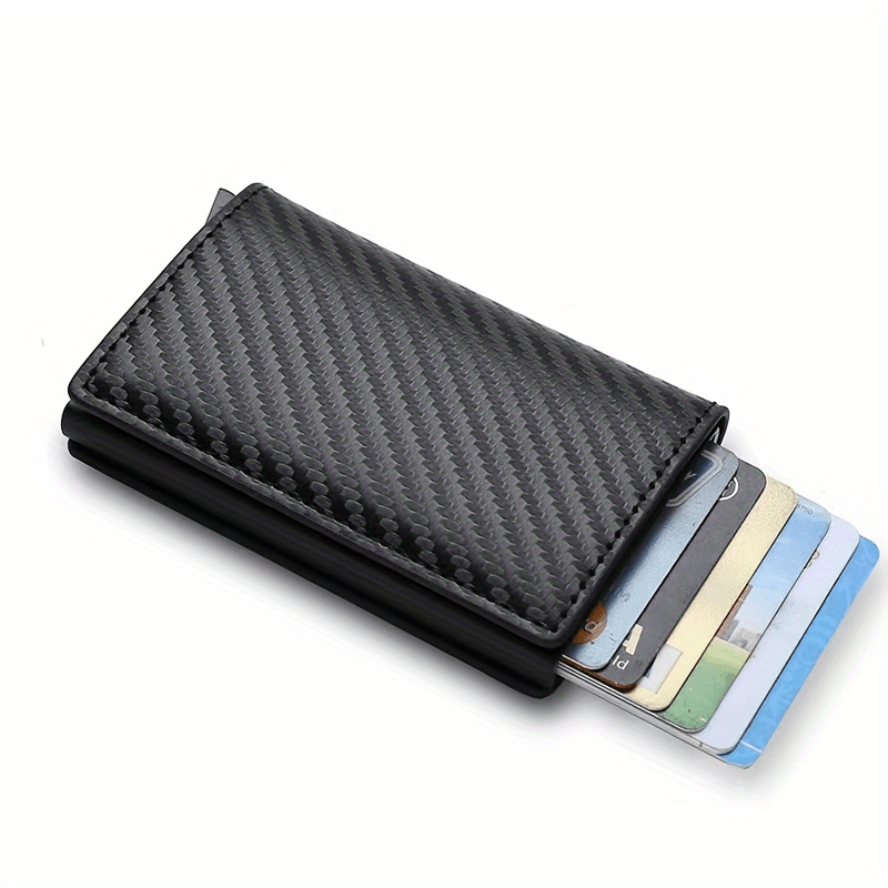1 pieza de cartera ultrafina con bloqueo RFID para hombres - Carne sintética negra con aleación de aluminio, compacta y ligera, perfecta para negocios, viajes, camping y uso diario, cartera con bloqueo RFID | Diseño elegante de cartera | Cartera duradera