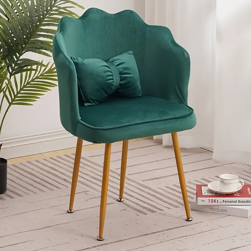 Silla de comedor de terciopelo contemporáneo de 1 pieza con cojín de lazo - Marco de metal, cojín de esponja, respaldo sólido, no necesita electricidad, uso en suelos duros y cocina, decoración elegante del hogar, muebles de comedor, diseño de lazo, cons