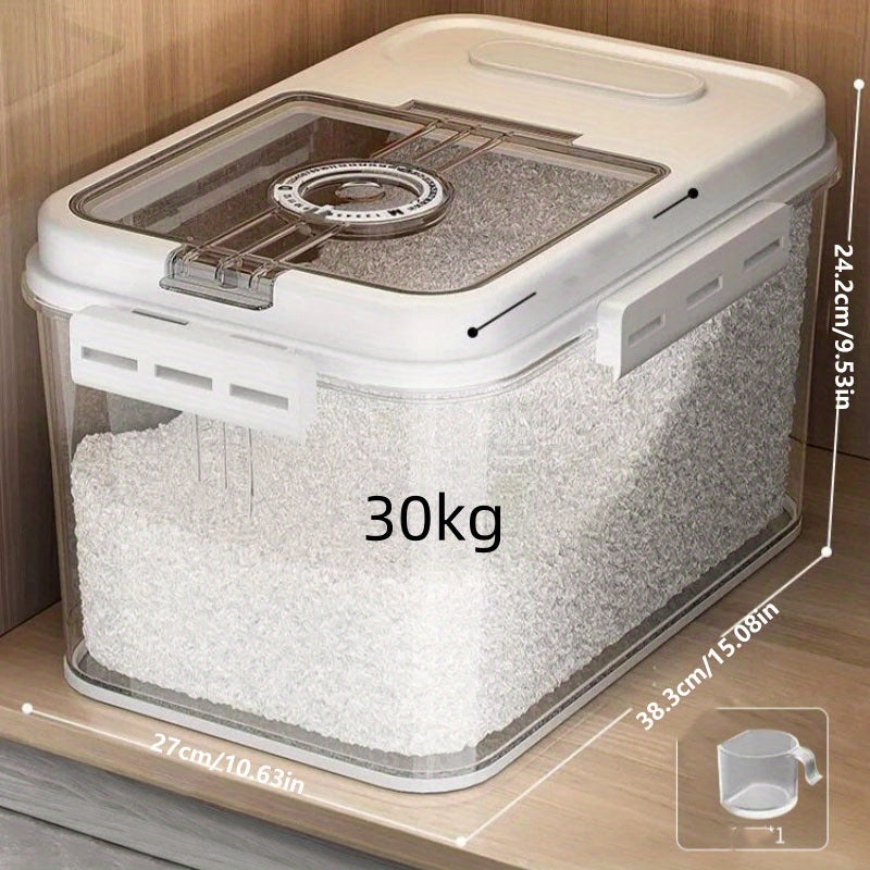 Contenedor de almacenamiento de arroz hermético con tapa transparente - Prueba contra insectos y humedad, dispensador de granos de plástico duradero para la organización de la cocina