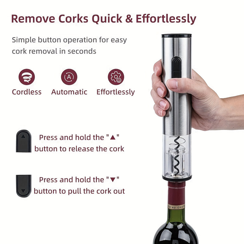 Juego de 5 en 1 para abrir botellas eléctricas, regalo creativo, abridor de vino tinto, abridor de batería seca, juego con base para verter y almacenar vino, completamente funcional.