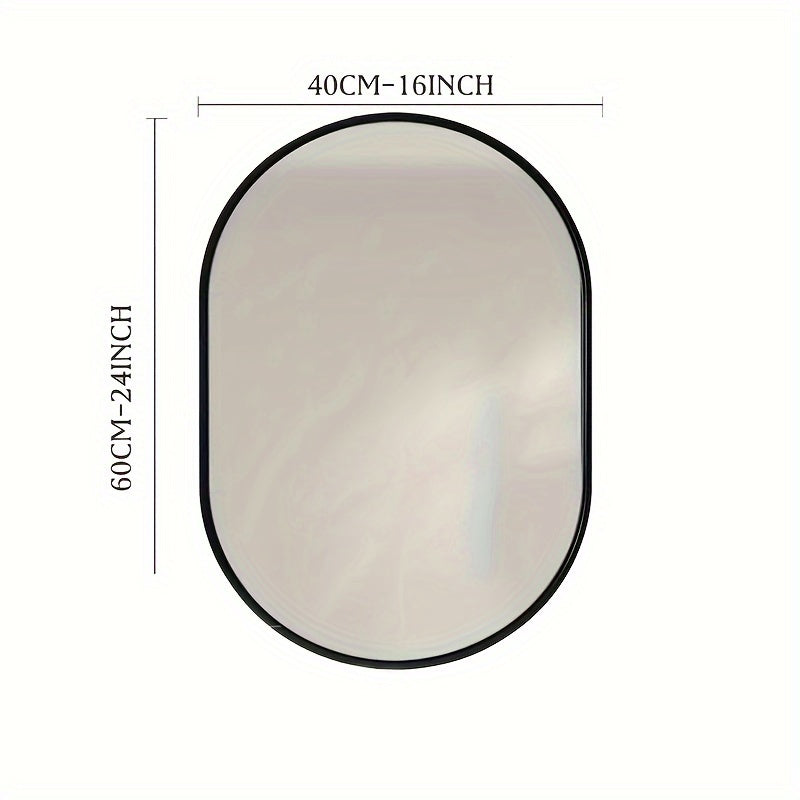 Espejo ovalado para baño de 60x40 cm, montado en la pared, marco de aluminio espacial, acabado cepillado, sin electricidad, espejo decorativo elegante para ducha y maquillaje, fácil instalación en superficies de vidrio - dorado/negro