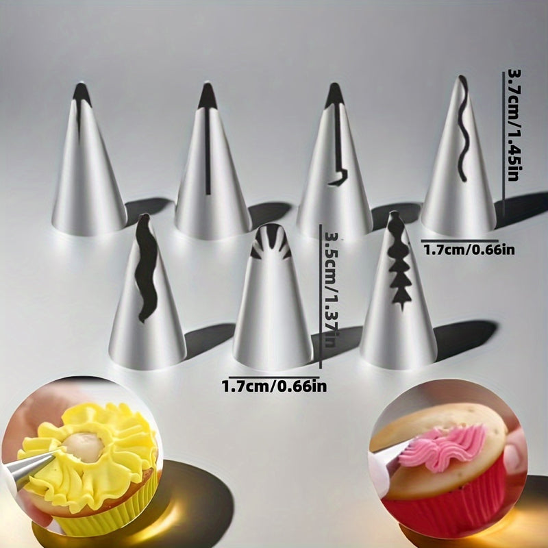 7 piezas de cubiertos de acero inoxidable, patrones divertidos y lunares - Vajilla apta para alimentos - Ideal para hornear en casa, fiestas de cumpleaños, herramientas de decoración de pasteles y postres de bricolaje - Utensilios de cocina duraderos