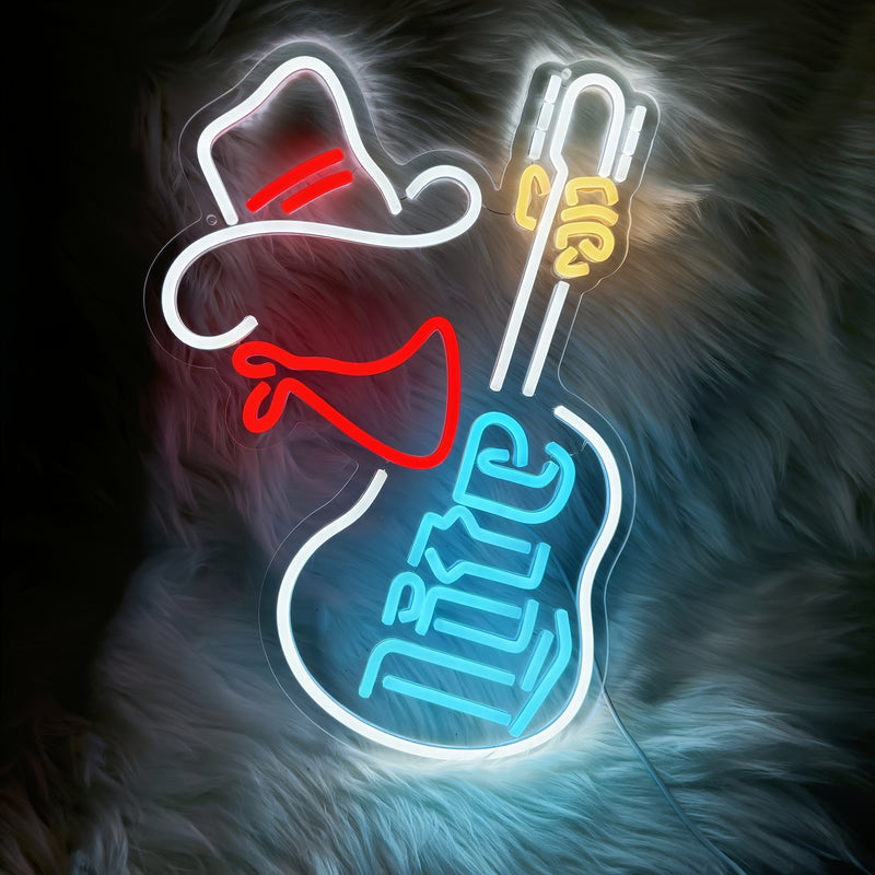 LIUYANG Letrero de neón de guitarra regulable, arte de pared LED alimentado por USB, controlado por botón, para decoración de bar, cueva de hombre, pub, restaurante, no requiere batería