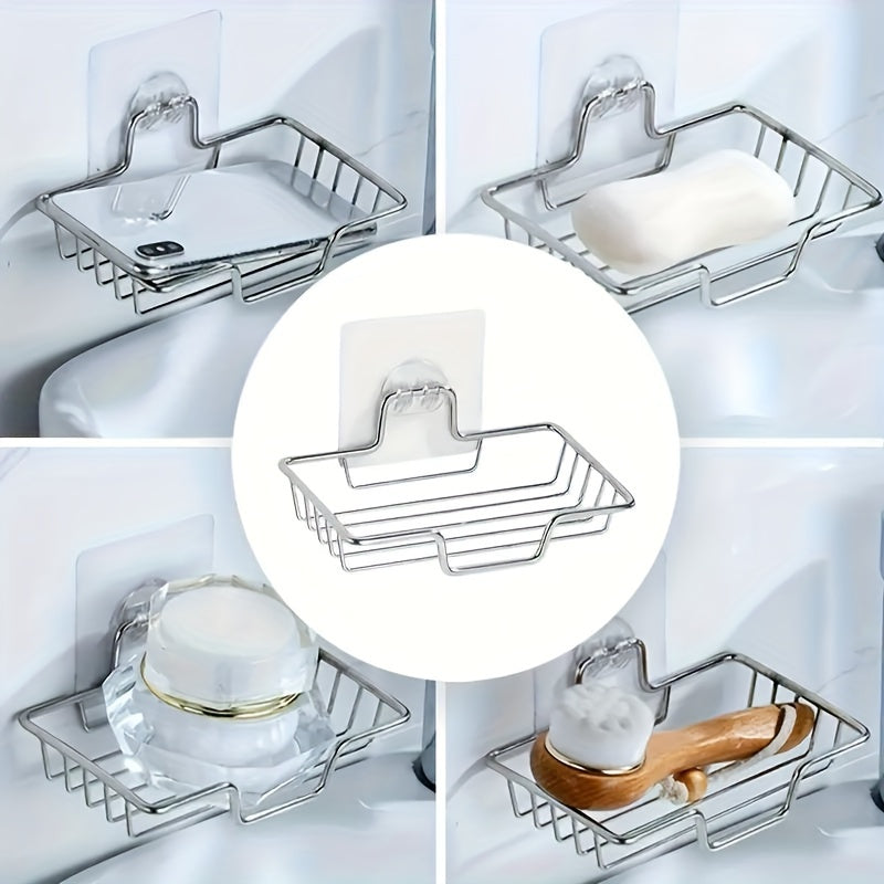 Jabonera de acero inoxidable para pared, sin taladro, repisa de baño negra, organizador de jabón, sencillo y práctico