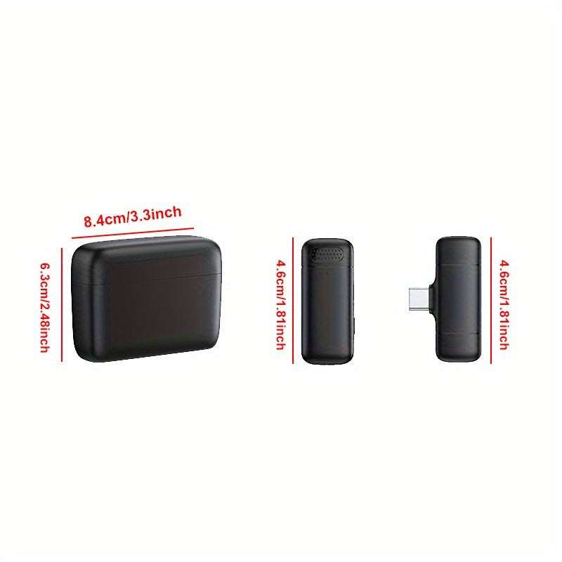 Micrófono de solapa inalámbrico para iPhone y Android, sistema de doble micrófono con clip, entradas Lightning y USB-C, y estuche con batería para grabación de videos en vivo