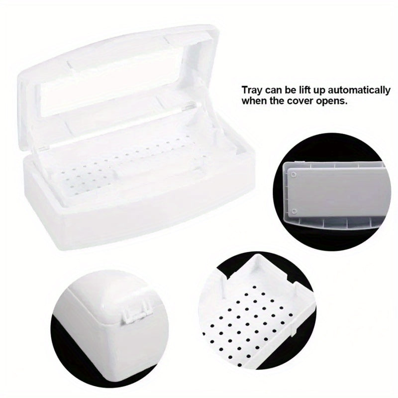 1pc Caja de Esterilización Portátil para Uñas - Sistema de Filtro con Alcohol, No Necesita Electricidad, Plástico Duradero para Limpieza de Herramientas de Pestañas Postizas y Uñas, Desinfección Higiénica en Casa o Salón, Bandeja de Drenaje Perforada, Di