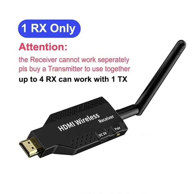 1080P 60Hz 50m HD Wireless Transmitter y Receiver 1 TX a 4 RX Adaptador de TV Stick Dongle Extensor Kit Plug & Play para Cámara, Portátil, PS4, Proyector, Monitor, Bajo Retardo con Antena, más estable.