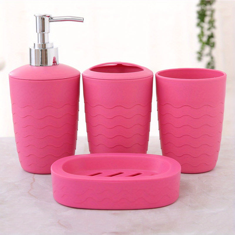4pcs Juego De Accesorios De Baño De Plástico, Dispensador De Jabón Y Loción, Portacepillos De Dientes, Jabonera, Vaso Para Gargarismos, Suministros De Baño, Regalo De Inauguración De Casa