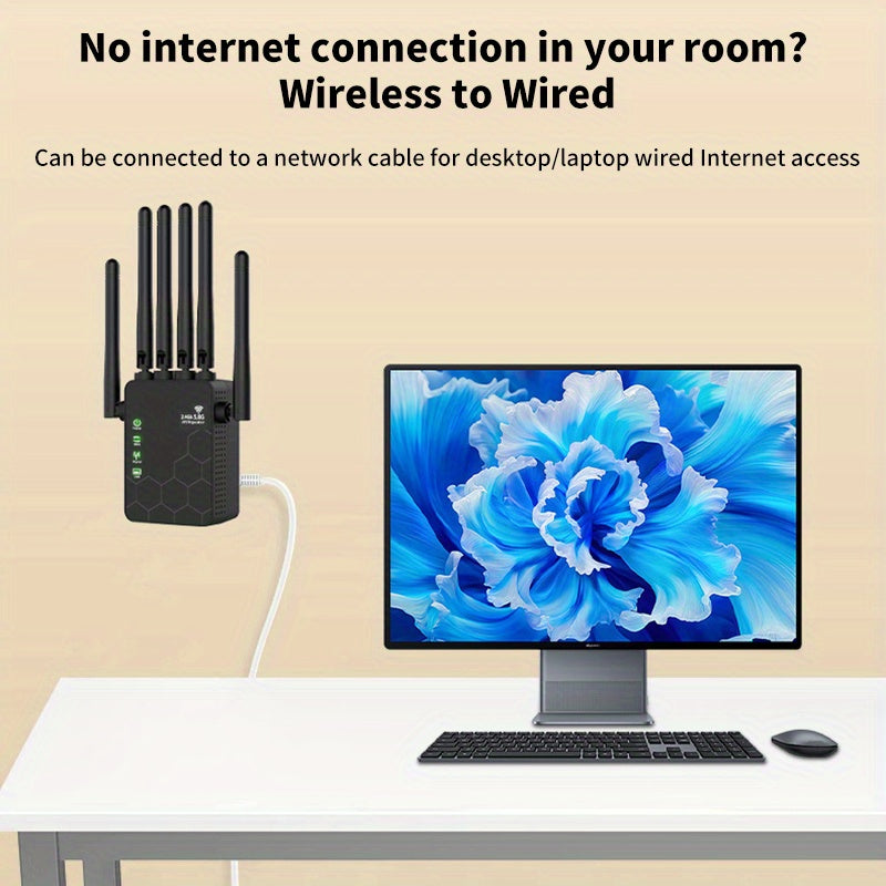 Momoter-1200Mbps-Supports WIFI6 Extensor de WiFi de Doble Frecuencia, Amplificador de Señal WiFi, WiFi 2.4 y 5Ghz de Doble Frecuencia (9000 Pies Cuadrados), Penetración Fuerte de Señal WiFi para 35 Dispositivos, 4 Modos de Configuración con 1 Toque, 6 An