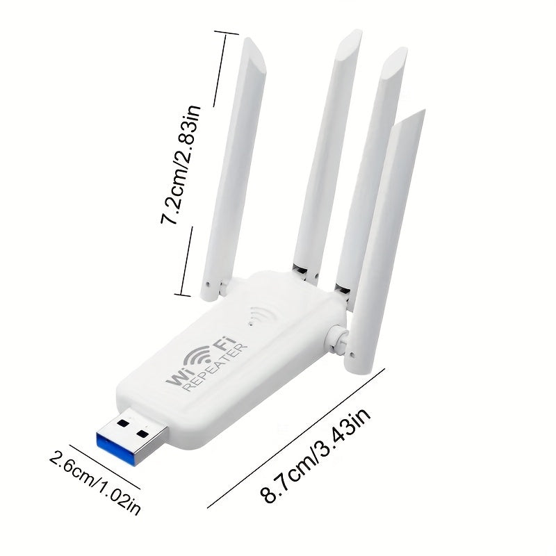 Repetidor inalámbrico USB con 4 antenas Ourlife - Antena dual, extensor de señal de largo alcance para uso doméstico, alimentado por USB, no requiere batería, fácil instalación, modo de alimentación USB, tensión de funcionamiento ≤36V