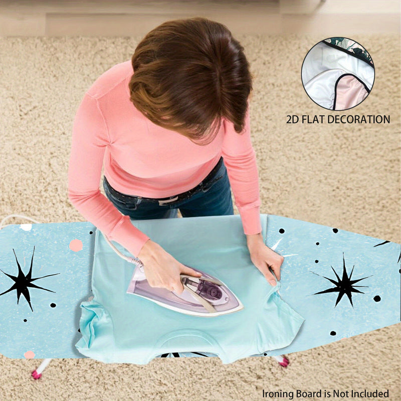 Fundas Lavables para Tabla de Planchar Resistente - Azul Claro, Estrellas Negras y Puntos Rosados, Ajuste Universal para la Mayoría de Mesas de Planchado, Decoración para Lavandería, Accesorios de Planchado (No Incluye Mesa), Diseño de Estrellas y Puntos